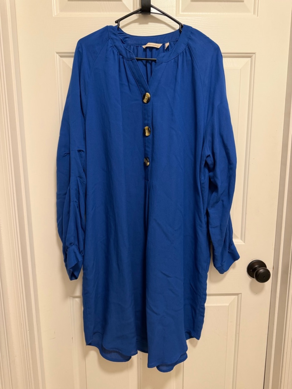 Soft Surroundings Souk 3 Button Shift Shirt Dress Blue Boho Classic Size XL